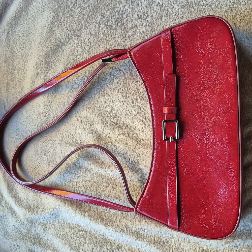 Red Faux Leather Women's Hobo Bag